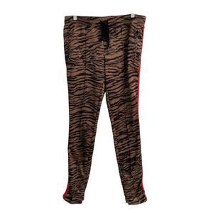 Pam & Gela Women's M H19 tiger cigarette track pant brown striped print joggers